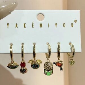 14K Gold Cartoon Network Power Puff Girls  Theme Hoop Mismatched Earrings Set